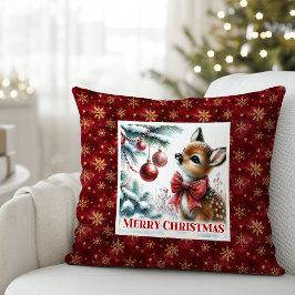 Magical festive scene baby fawn Christmas pillow  Kissen
