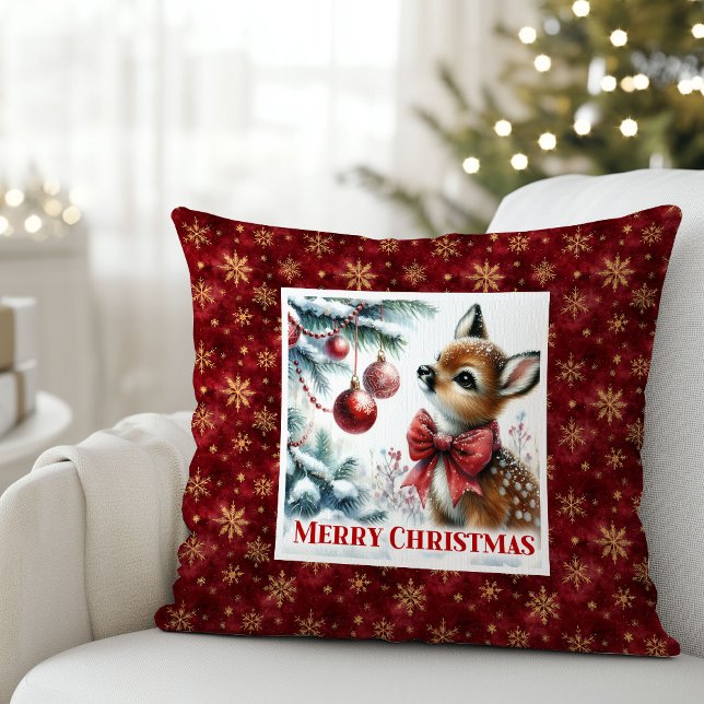 Magical festive scene baby fawn Christmas pillow  Kissen (Magical festive scene baby fawn Christmas pillow (51))
