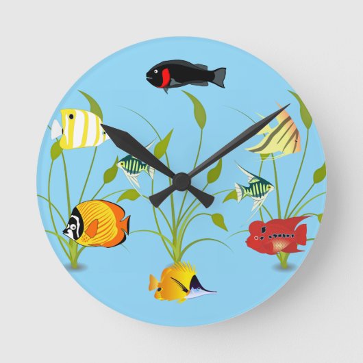 Magical Fish and Plants Ocean Round Clock Runde Wanduhr (Vorderseite)
