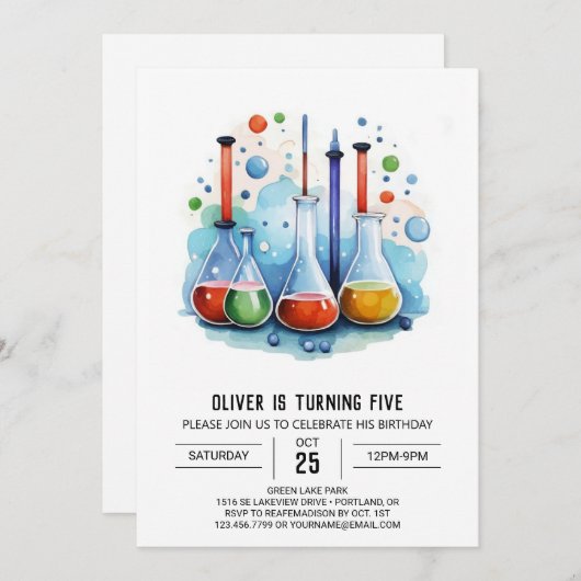 Magical Flask Experimental Scientist zum Geburtsta Einladung (Vorne/Hinten)