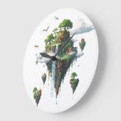 Magical Floating Islands with Trees, Birds & Drago Große Wanduhr (Winkel)