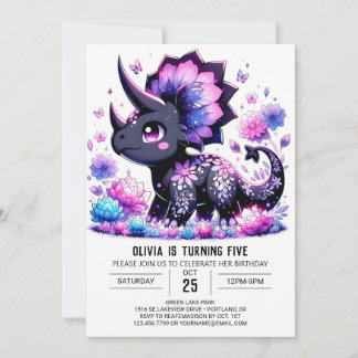 Magical Floral Dinosaur Digital Geburtstag Einladung