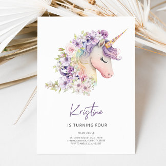 Magical Floral Unicorn Geburtstagsfeier Einladung