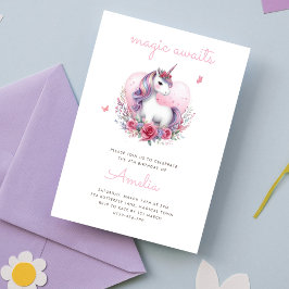 Magical Floral Unicorn Girlie Birthday Party Einladung