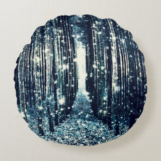 Magical Forest Aquamarin Gray Elegante Rundes Kissen