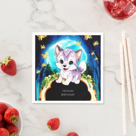 Magical Forest Wolf Birthday Serviette (Beispiel)