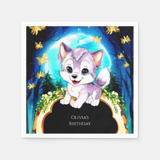 Magical Forest Wolf Birthday Serviette (Vorderseite)