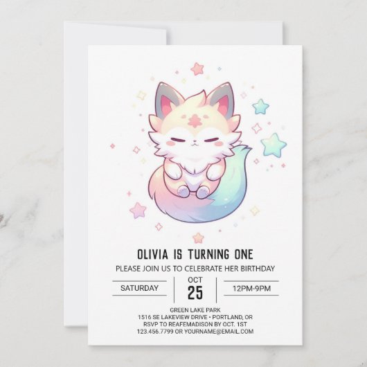Magical Fox 1. Geburtstag Einladung (Vorderseite)