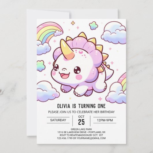 Magical Fun Dinosaur 1. Geburtstag Einladung (Vorderseite)