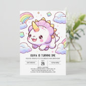 Magical Fun Dinosaur 1. Geburtstag Einladung (Stehend Vorderseite)