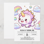 Magical Fun Dinosaur 1. Geburtstag Einladung (Vorne/Hinten)