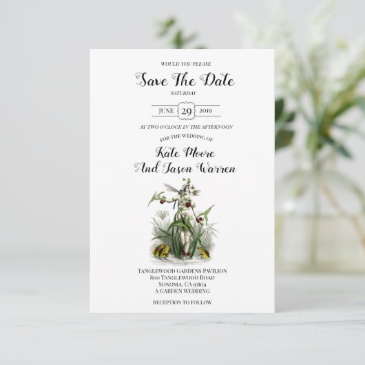 Magical Garden Wedding Burgundy Green Save The Date (Stehend Vorderseite)