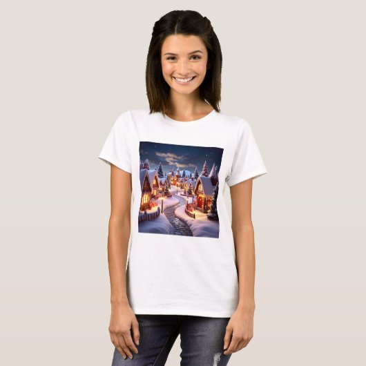Magical Gingerbread Village at Night T-Shirt (Vorne ganz)