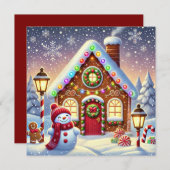 Magical Gingerbread Wonderland: Festive Snowman an Einladung (Vorne/Hinten)