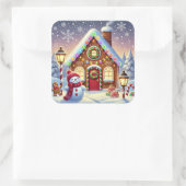 Magical Gingerbread Wonderland: Festive Snowman an Quadratischer Aufkleber (Tasche)