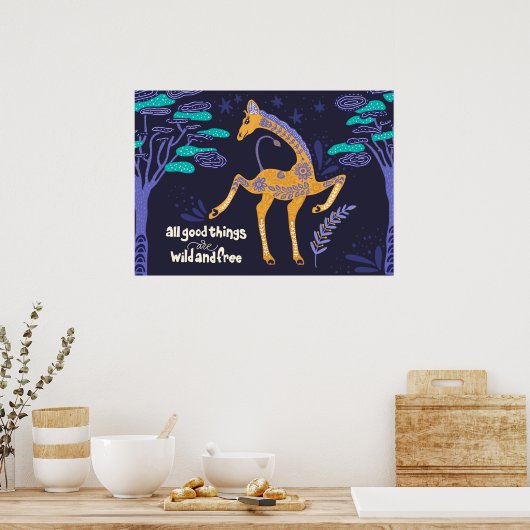 Magical Giraffe Folk Art Poster (Küche)