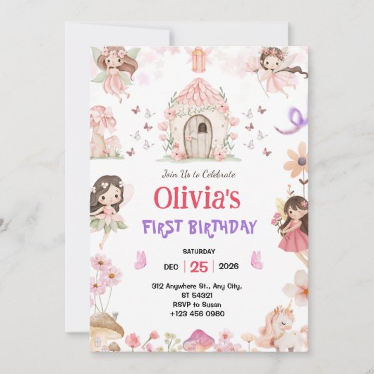 Magical Girls Fairy 1st Birthday Invitation Einladung (Vorderseite)