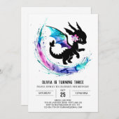 Magical Girly Dragon Digital Girl Birthday Einladung (Vorne/Hinten)