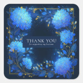 Magical Glowing Blue Hydrangea Gold Sparkle Floral Quadratischer Aufkleber (Vorderseite)