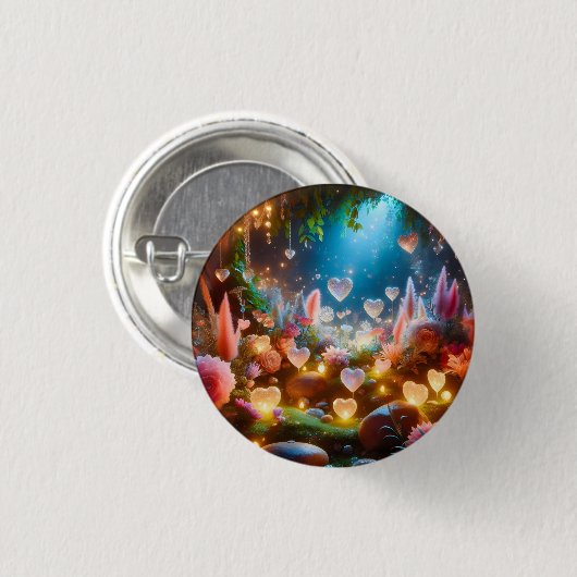 Magical Glowing Flowers Heart Garden  Button (Vorne & Hinten)