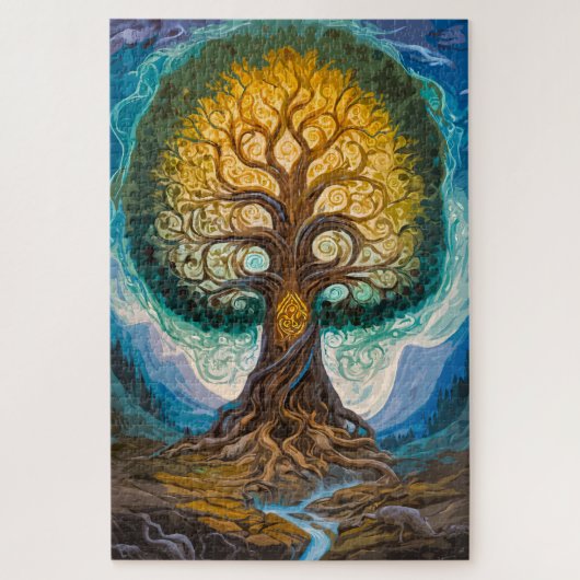 Magical Glowing Tree Of Life Swirling Fantasy Puzzle (Vertikal)