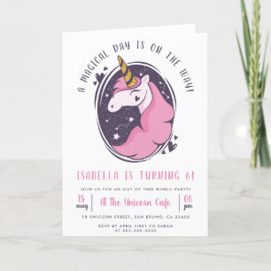 Magical Gold Glitter Unicorn Girl's Birthday Party Einladung