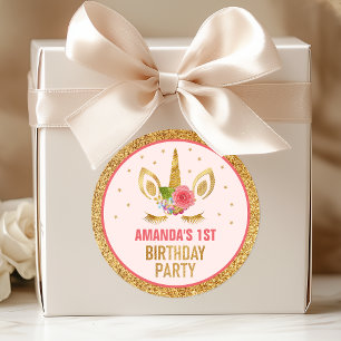 Magical Gold Glitzer Einhorn-Gesicht Geburtstagspa Runder Aufkleber