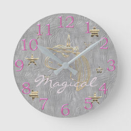 Magical Gold Unicorn Runde Wanduhr