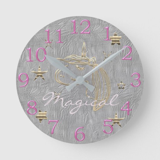 Magical Gold Unicorn Runde Wanduhr (Vorderseite)
