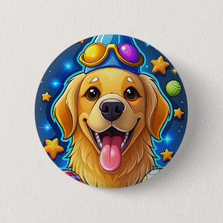 Magical Golden Retriever Puppy with Stars Button