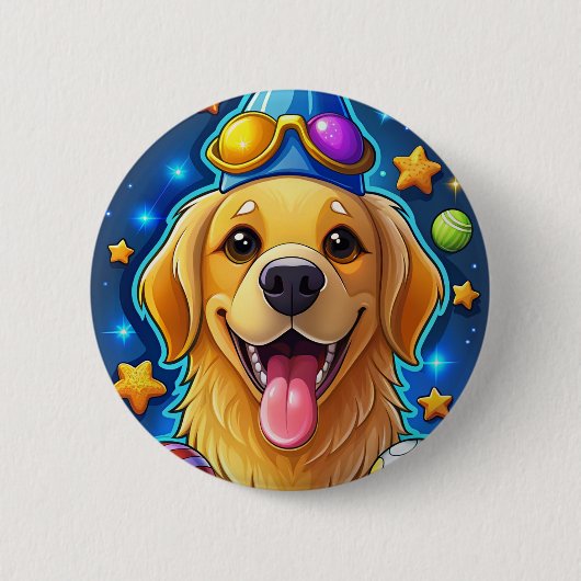 Magical Golden Retriever Puppy with Stars Button (Vorderseite)