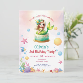 Magical Green Mermaid 3. Geburtstags Party Girl Einladung