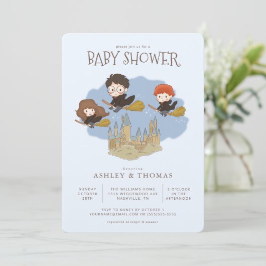 Magical Harry Potter and Hogwarts Baby Shower Einladung (Stehend Vorderseite)