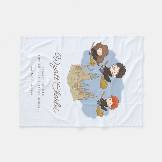Magical Harry Potter & Hogwarts Baby Birth Stats Fleecedecke (Vorderseite (Horizontal))
