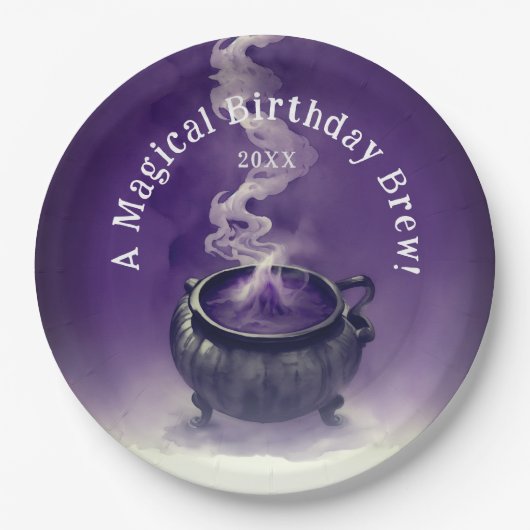 Magical Hexe Birthday Brew Purple Cauldron Party Pappteller (Vorderseite)