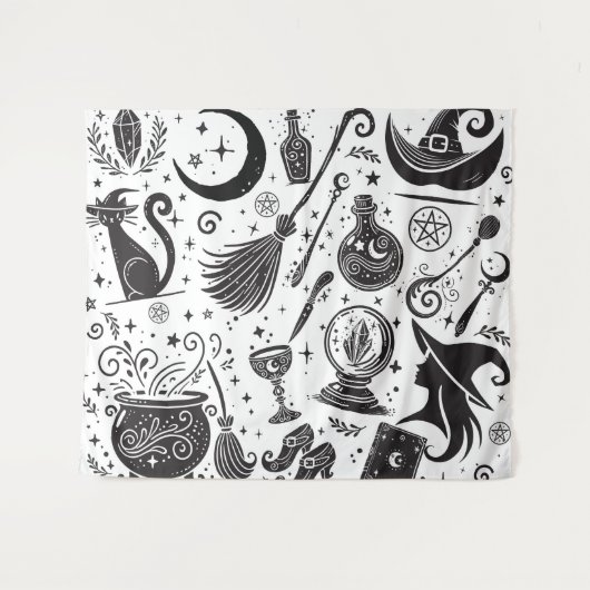 Magical Hexe Whimsical Wiccan Pagan Wandteppich (Vorderseite (Horizontal))