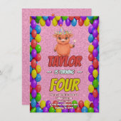 Magical Highland Cow 4th Birthday Invite Einladung (Vorne/Hinten)