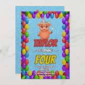 Magical Highland Cow 4th Birthday Invite Einladung (Vorne/Hinten)