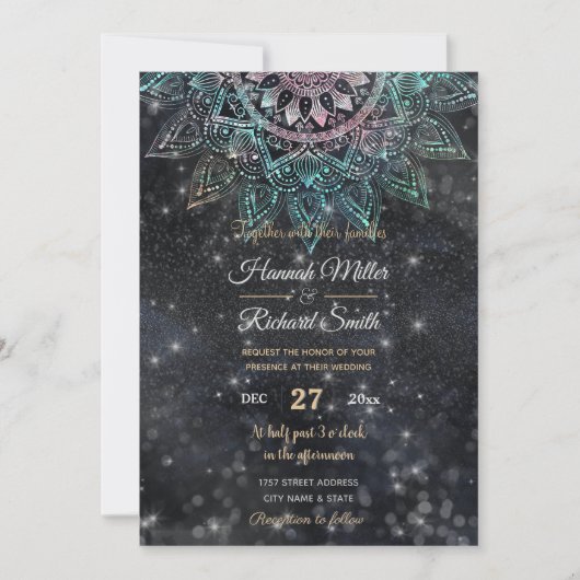 Magical Holographic Mandala Glitzer Sparks Design Einladung (Vorderseite)