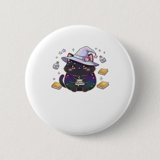 Magical Introvert Cat Pastel Hexenhut Halloween Button (Vorderseite)