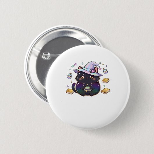 Magical Introvert Cat Pastel Hexenhut Halloween Button (Vorne & Hinten)