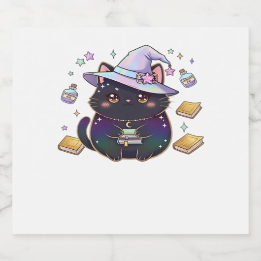 Magical Introvert Cat Pastel Hexenhut Halloween Schaumweinetikett (Einzelnes Label)