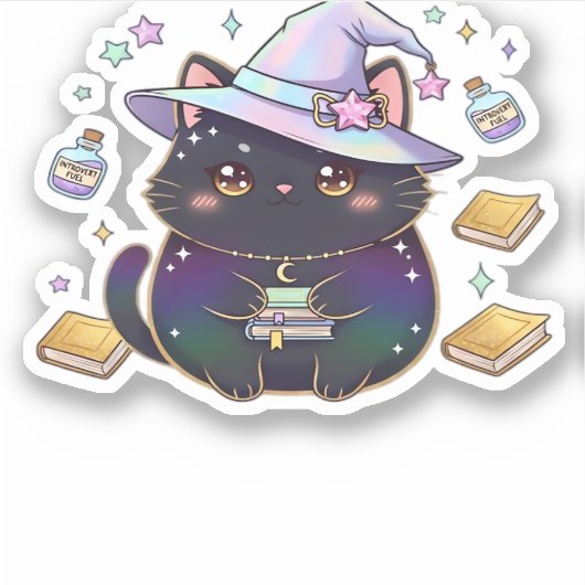 Magical Introvert Cat Pastel Witch Hat Halloween Aufkleber (Vorderseite)