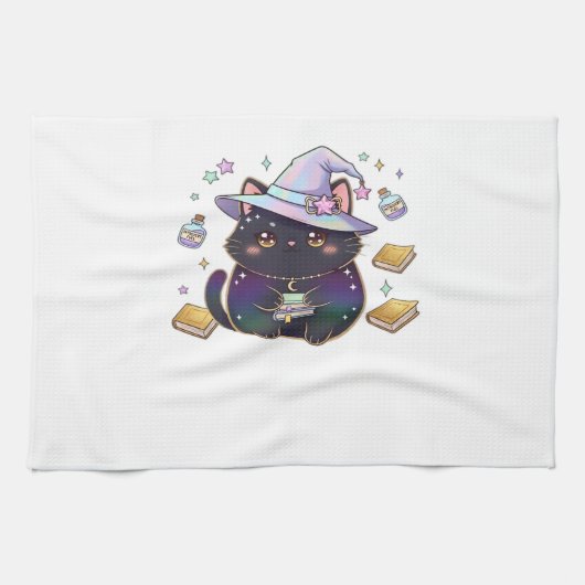 Magical Introvert Cat Pastel Witch Hat Halloween Geschirrtuch (Horizontal)