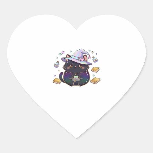 Magical Introvert Cat  Pastel Witch Hat Halloween  Herz-Aufkleber (Vorderseite)