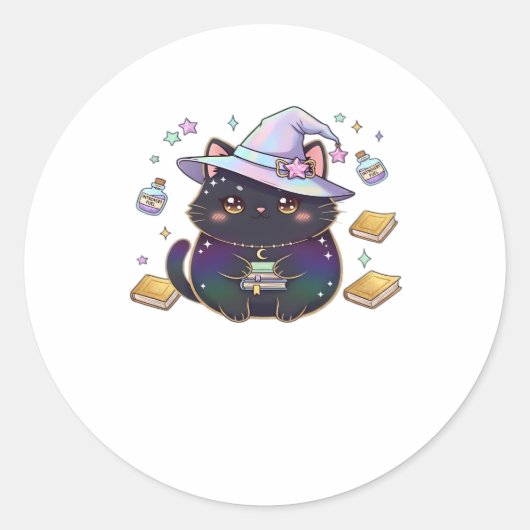Magical Introvert Cat  Pastel Witch Hat Halloween  Runder Aufkleber (Vorderseite)