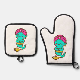 Magical Kawaii Djinn - Neon Spirit Ofenhandschuh & Topflappen-Set