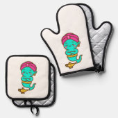 Magical Kawaii Djinn - Neon Spirit Ofenhandschuh & Topflappen-Set (Vorderseite/Rückseite)