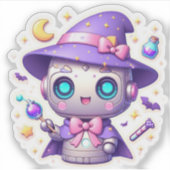 Magical Kawaii Robot Witch Vinyl Niedlich Pastel B Aufkleber (Vorderseite)