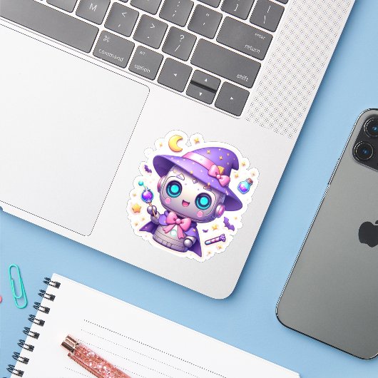 Magical Kawaii Robot Witch Vinyl Niedlich Pastel B Aufkleber (Laptop mit iPhone)